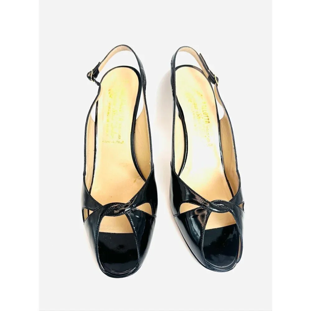 Vintage Ballota Balogona Black Patent Leather Peep Toe Pumps